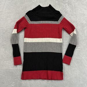 Joseph A. MockNeck Sweater Women Small Grey Red Stripe Academia